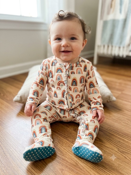 Posh Peanut Other - Posh Peanut Skyla Rainbow Ruffle Trim baby footie pajama sleeper size 12-18mo